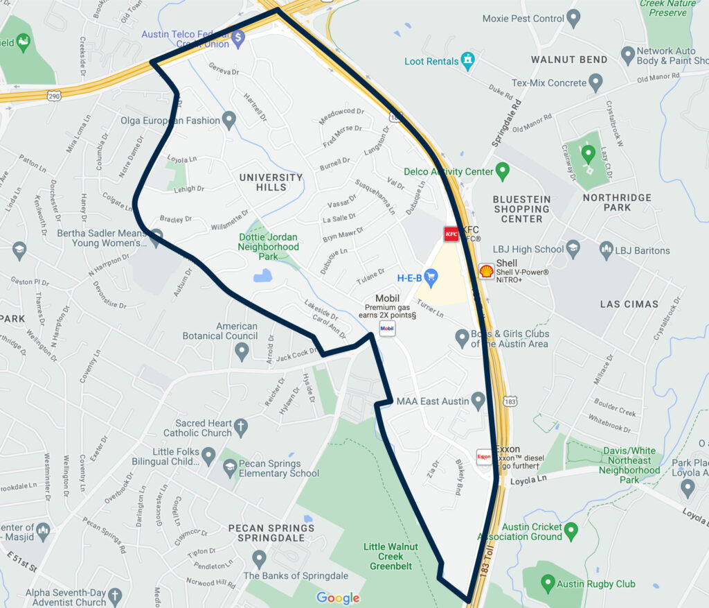 University Hills Neighborhood Map.